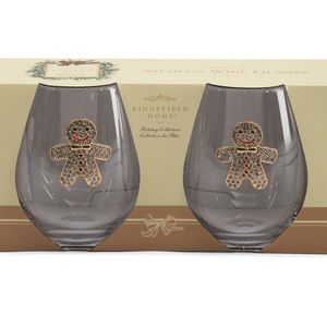 set of 2 christmas rhinestone jeweled holiday gingerbread stemless wine glasses